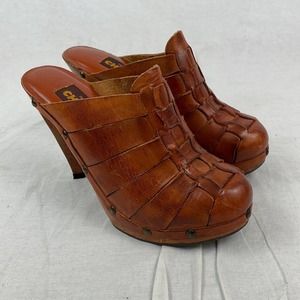 Brown Leather Clog Mules